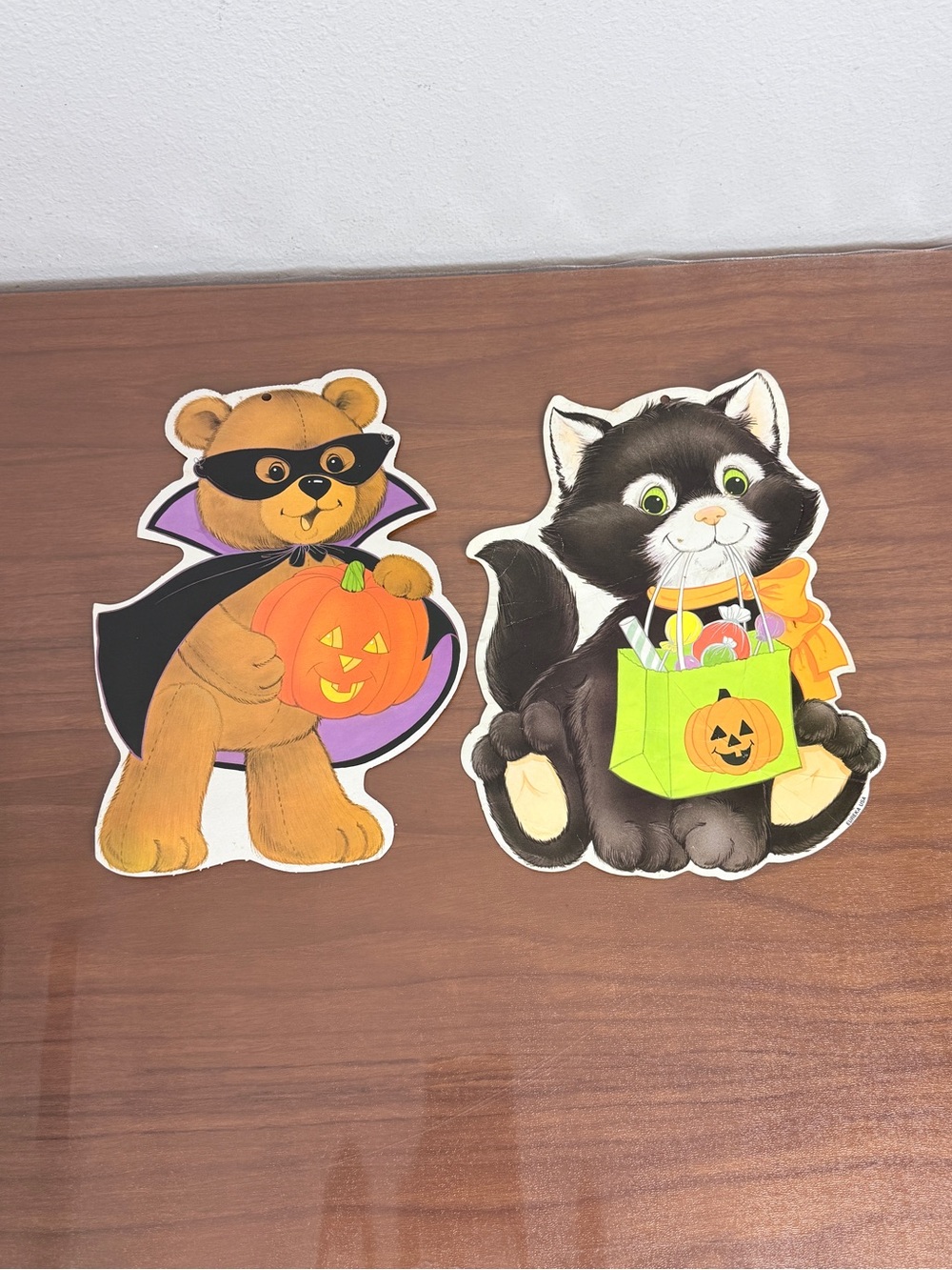 Vintage Eureka 90s Halloween Die Cuts Black Cat & Brown Bear